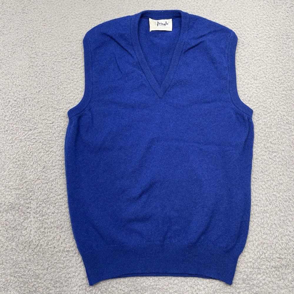 Vintage Wool Sweater Vest Men Small Blue Lambswool Preppy Pringle of Scotland